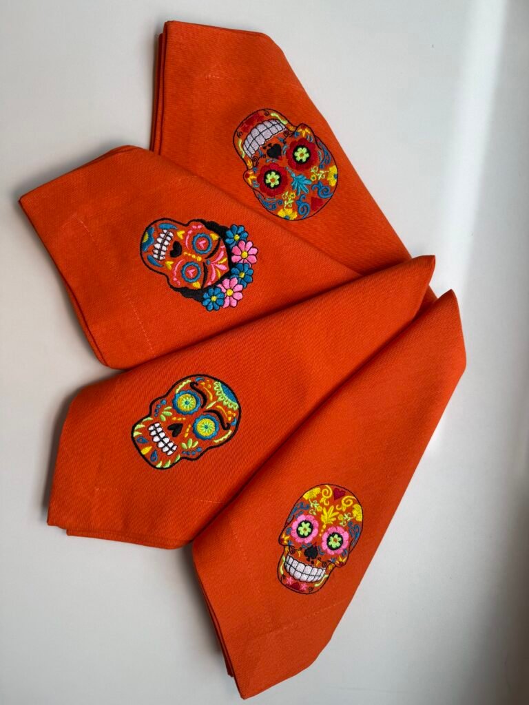 The Calavera Dinner Orange Napkins (Set of 4)