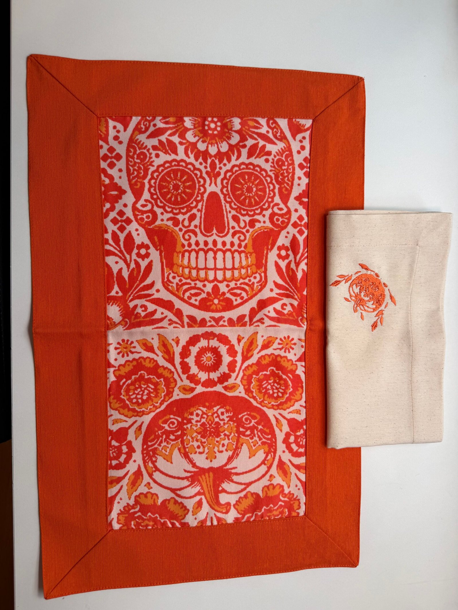 The Harvest Table: Hand-Embroidered Placemat & 4 Napkin Set