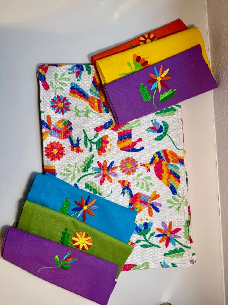 The Otomí Botanical Table: Hand-Embroidered 6 Placemat & Napkin Set